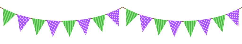 Green and purple bunting Macmillan Coffee Morning